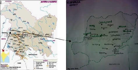 Fig: Map of the Kupwara showing study area (Chowkibal, Karnah, Keran, Jumgand, Hihama, Lolab)